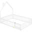 Lit double pleine grandeur avec tête de lit en forme de maison et Compromension, blanc - Clôture de plancher simple en bois de pin pour plus de confort-1877283792
