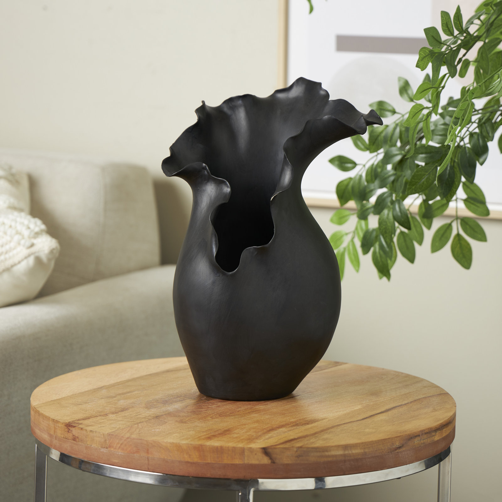 Bia Ceramic Table Vase, Black, 15.9" H x 9.65" W x 7.65" D
