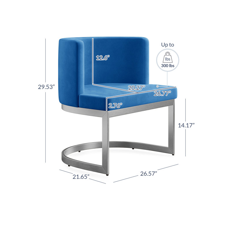 26.77 Wide Velvet Side Chair, Chrome, Blue Velvet