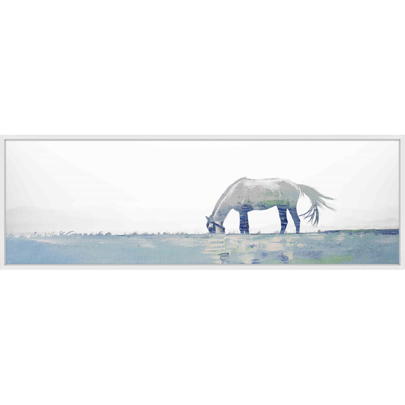 « lointain cheval pâturage »-cadre photo imprimé sur papier, H 10 po x l 30 po x P 1,5 po