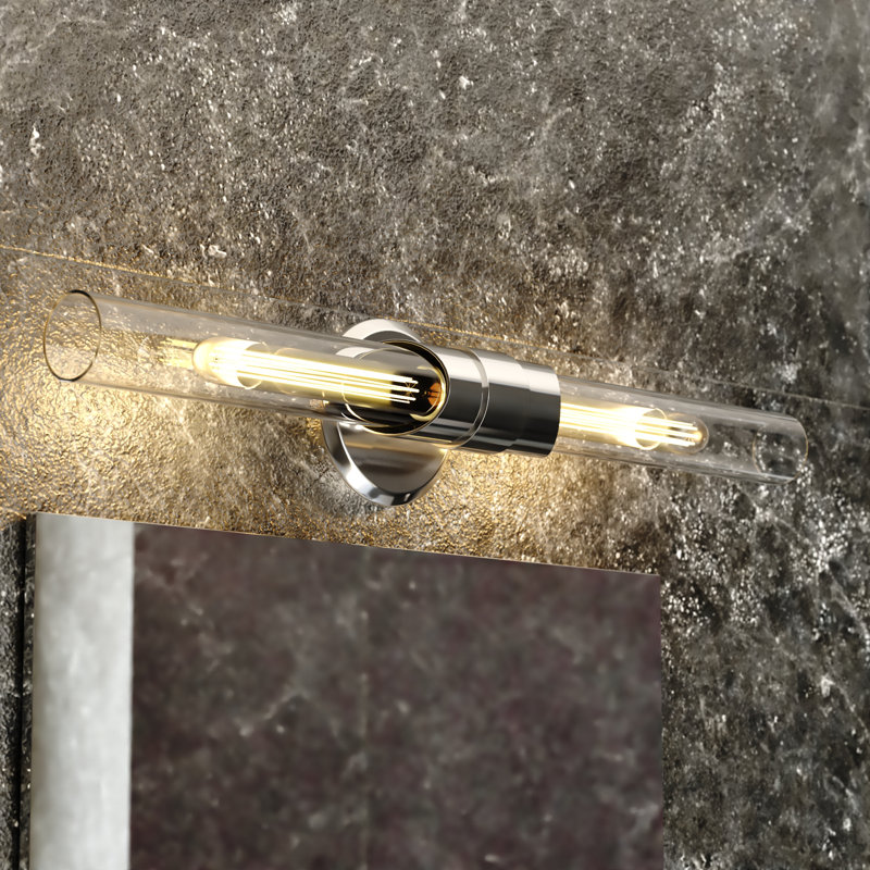 Webster 2-Light 4.75 inch Wide Polished Nickel Contemporary Bathroom Vanity Lighting Fixture, Clear Glass Shade, Dimmable, LED Compatible, Over the Mirror or Side Mounted Steel Wall Sconce