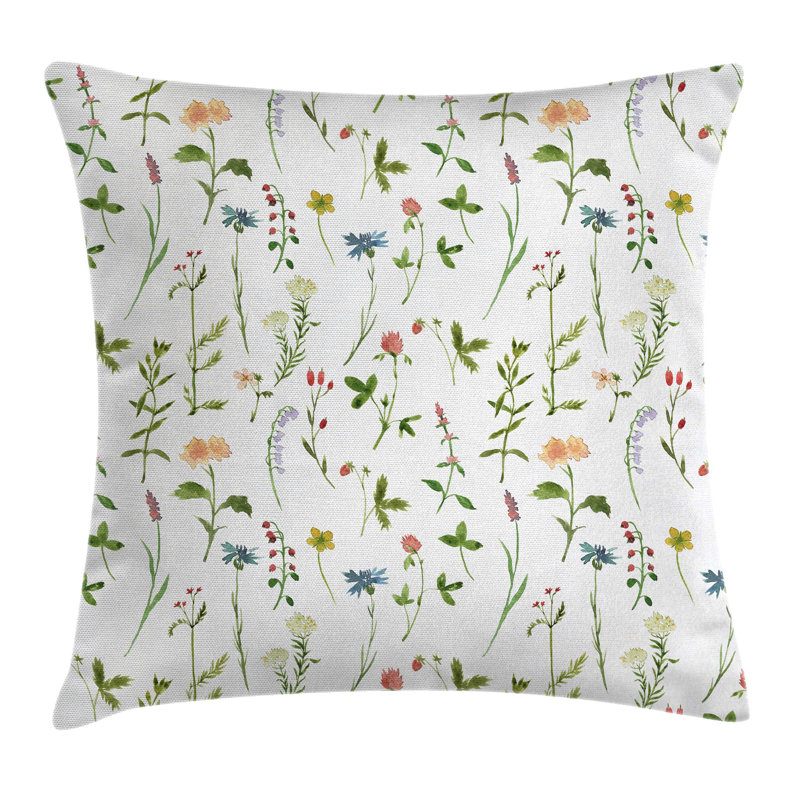 Herb Flowers Watercolors Square Pillow Cover, 20" x 20"