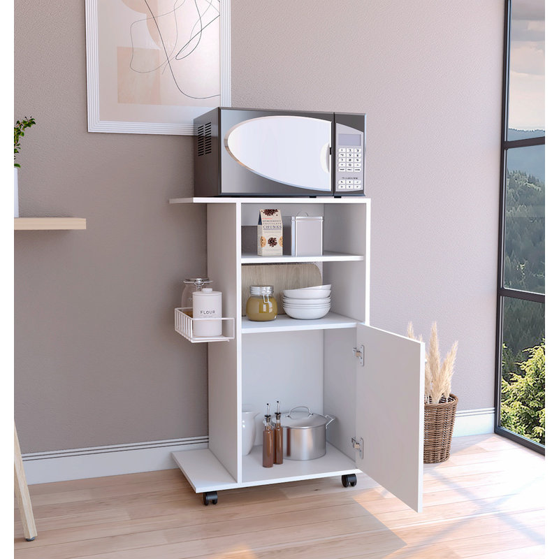 Chariot de cuisine moderne, armoire à une porte - H 38,89 po x l 15,27 po x P 23,91 po, Blanc