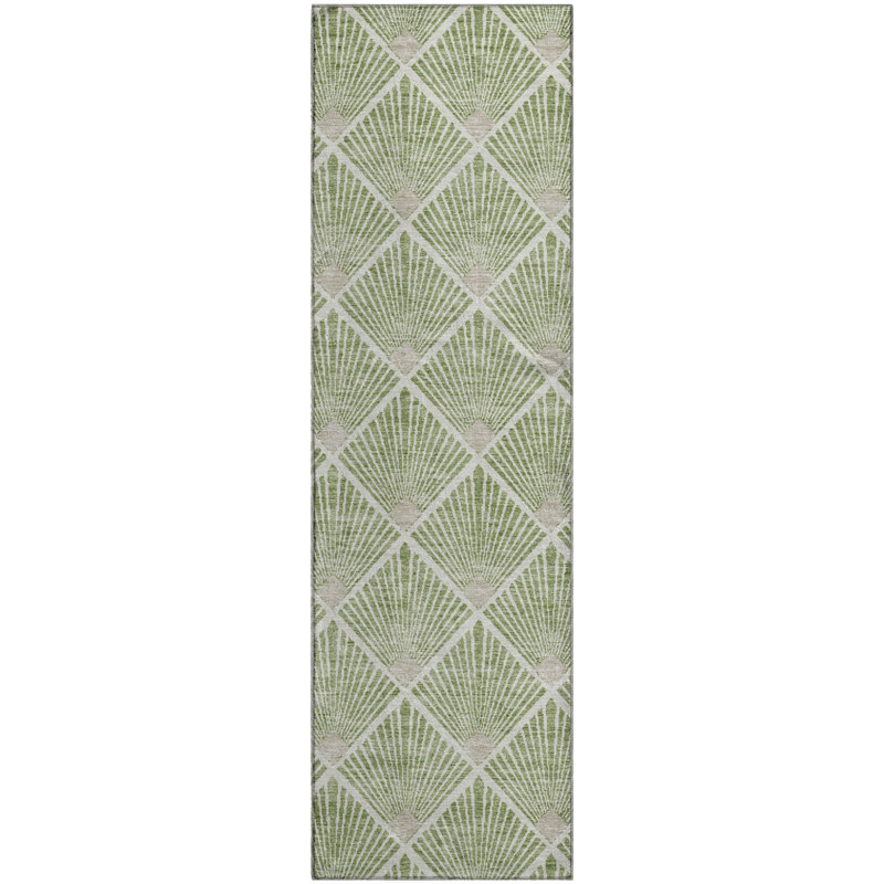 Premium Machine Washable Prisco Green Rug, Runner 2'3" x 7'6"