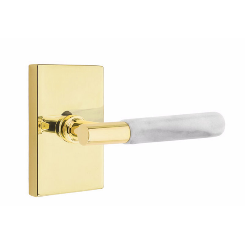 Ensemble de faux levier Emtek Select, rosette rectangulaire moderne, tige en T et poignée en marbre blanc