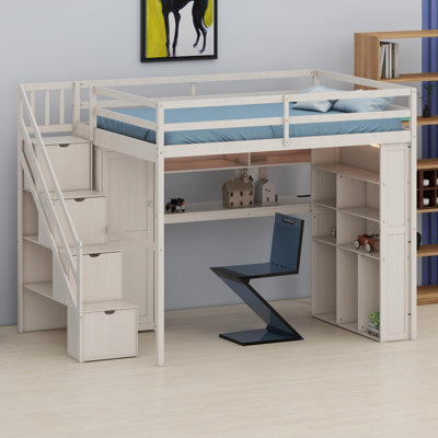 Structure de lit Smart Loft avec zone d'étude, garde-robe organisée, tablettes de présentation et éclairage de travail
