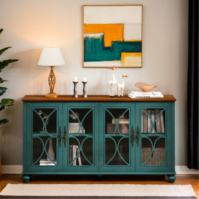 Armoire européenne rétro, portes en verre trempé foncé et bois, polyvalente pour le rangement de la tente, style antique 4 solides, tablette réglable, élégante