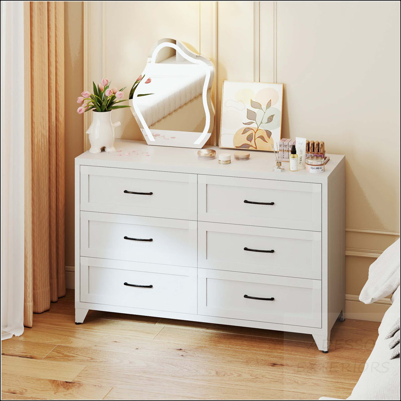 6-Drawer Metal Dresser - Heavy-Duty Steel with Eco-Friendly Design, White