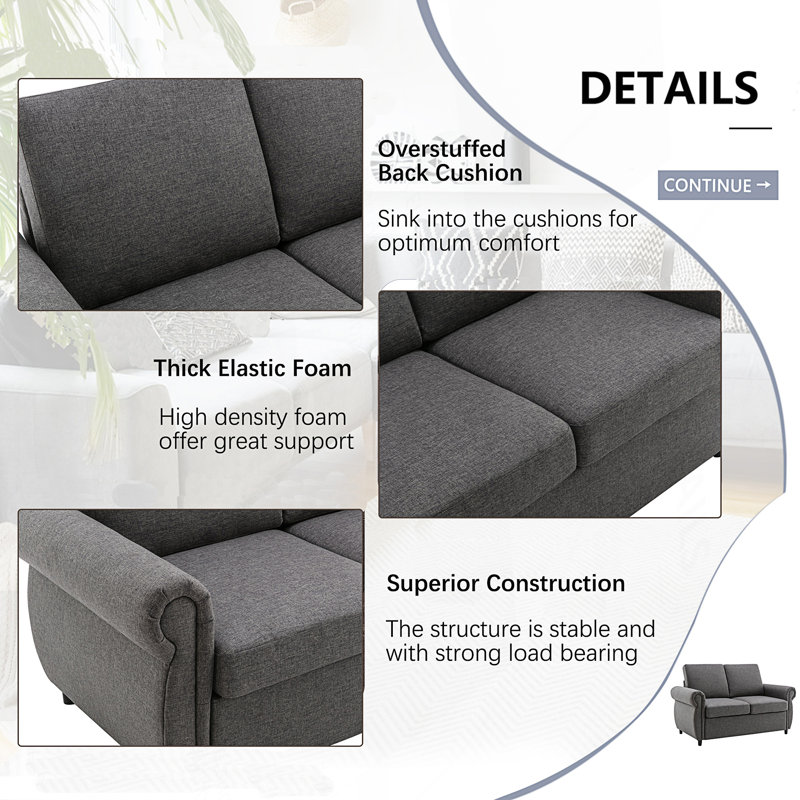 Canapé-lit escamotable, causeuse avec matelas à mémoire de forme simple et deux ports USB, canapé de salon, Grey Linen