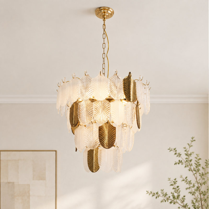 11-Light Dimmable Tiered Leaf Chandelier