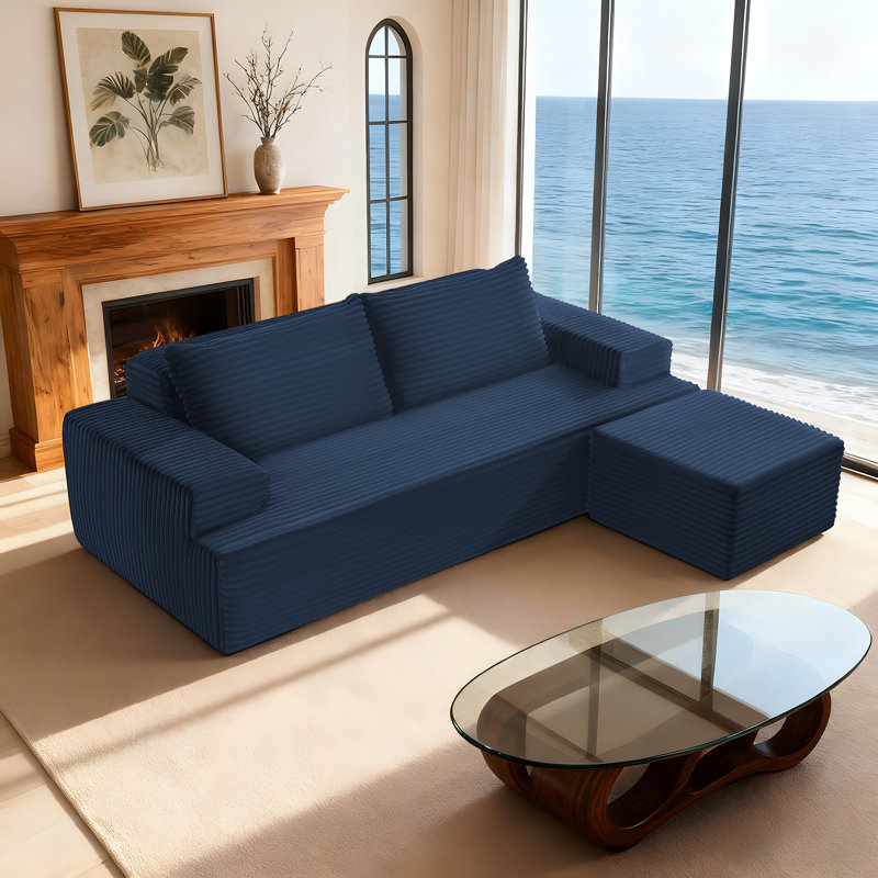 Canapé modulaire en L de 83 po en forme de L avec accoudoirs en velours côtelé et sièges profonds, sans assemblage requis