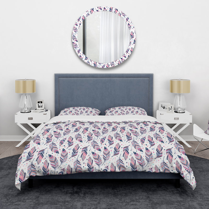 Ensemble de housse de couette bohème rose et mauve - Microfibre polyester, Housse de couette pour très grand lit et 2 très