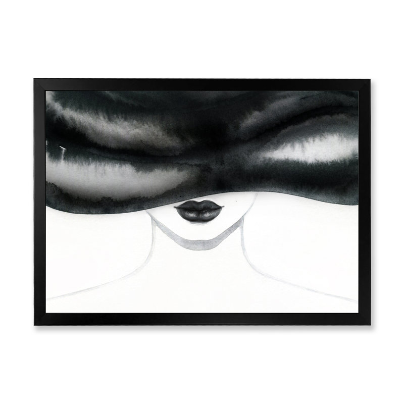 «Fashionista Stylish with Black and White Hat III», reproduction sur toile, H 8 po x l 12 po x P 1 po, Toile avec cadre noir