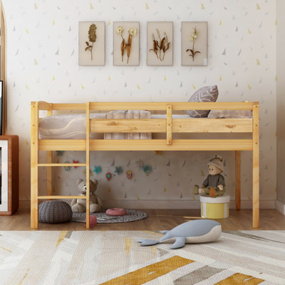 Lit simple mezzanine en bois, lit mezzanine bas avec échelle - Mobilier simple élégant et durable