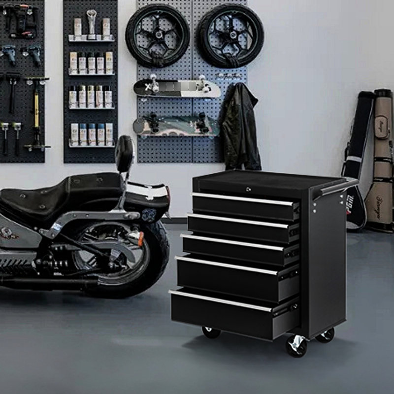 Coffre à outils 5 roulettes avec serrure - acier, pour divers espaces de garage et d'atelier