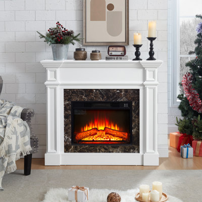 Electric Fireplace With White , 45.54"w*11.8"d*40", Space - Saving, Adjustable Temperature, 3 Flame Brightness Levels, Remote Control Freestanding Heater Realistic 3d Flame, Temperature 62 82