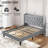 Velvet Tufted Upholstered Platform Bed with Charging Station (Light Gray, Queen Size)-822808539-822808541