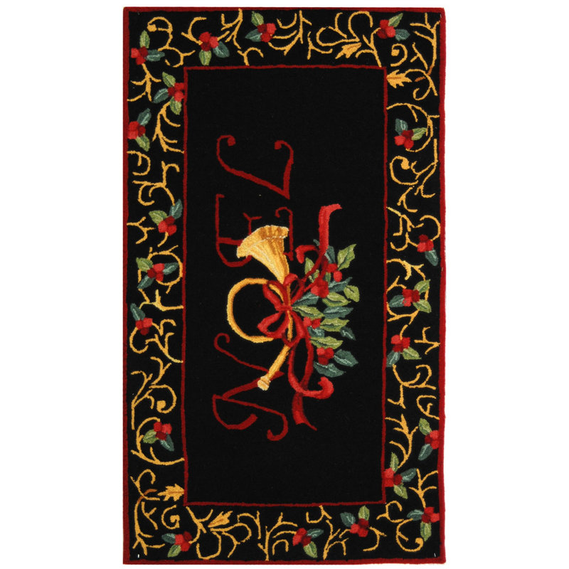 Tapis noir en laine crocheté à la main Paget, Rectangle 2 pi 9 po x 4 pi 9 po