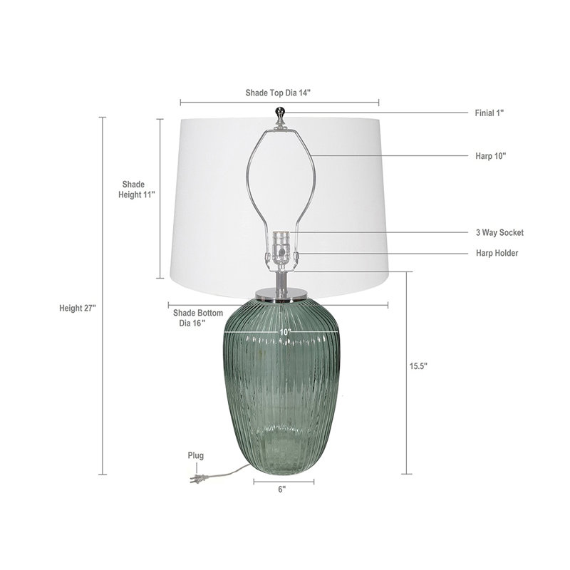 16" Diameter Multicolor Glass Table Lamp with Round Base