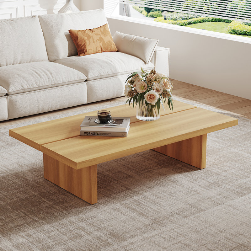 47.2" Modern Rectangular Coffee Table, Pretty Wood Texture, Light Brown, 12.6" H x 47.2" W x 23.6" D