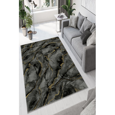 Premium Area Rug (2.6 x 4.0 ft), Grey, 100% Polyester, 650 g/m² | Pile Height: 0.2 in, Digital Print, Antibacterial, Eco-Friendly, Non-Slip PVC Dot Underside | Machine Washable, Ideal for Living Room & Bedroom Décor