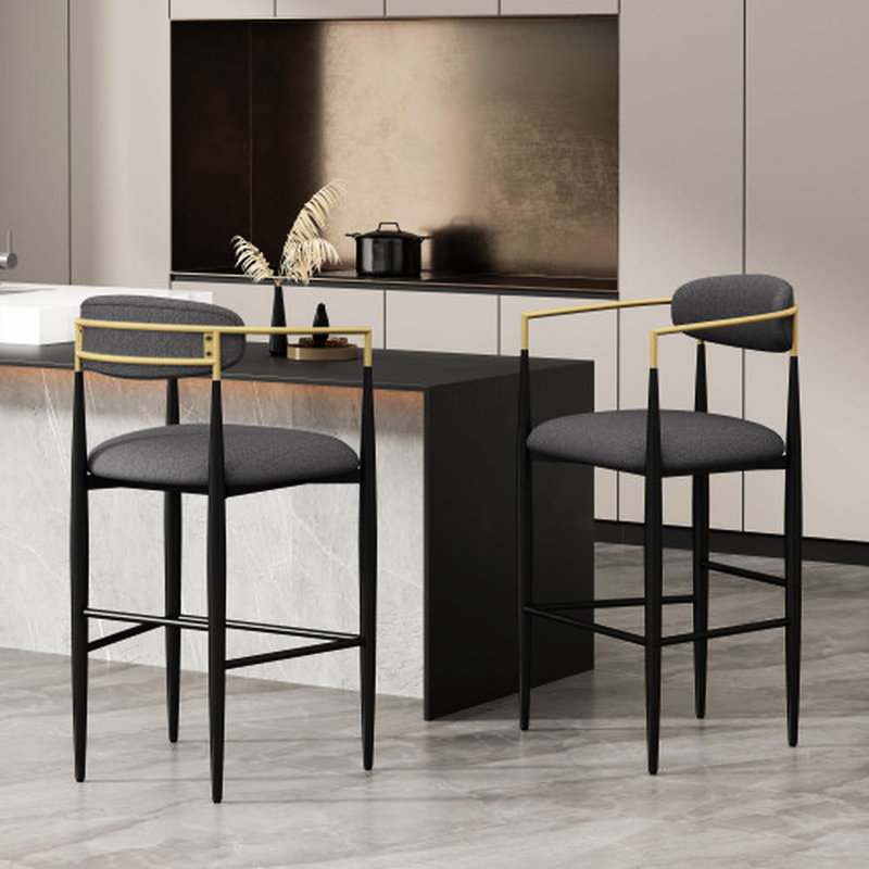 2 tabourets de comptoir, revêtement en tissu gris et pieds en fer massif pour îlot de cuisine, capacité de poids de 265 lb, 2 tabourets de bar, fabrication robuste de 260 lb