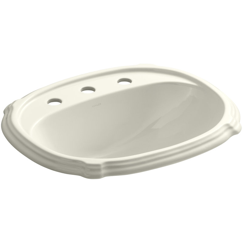 Lavabo de salle de bain ovale encastré à 8 degrés avec trop-plein Portrait®, Biscuit, 8 po espacé