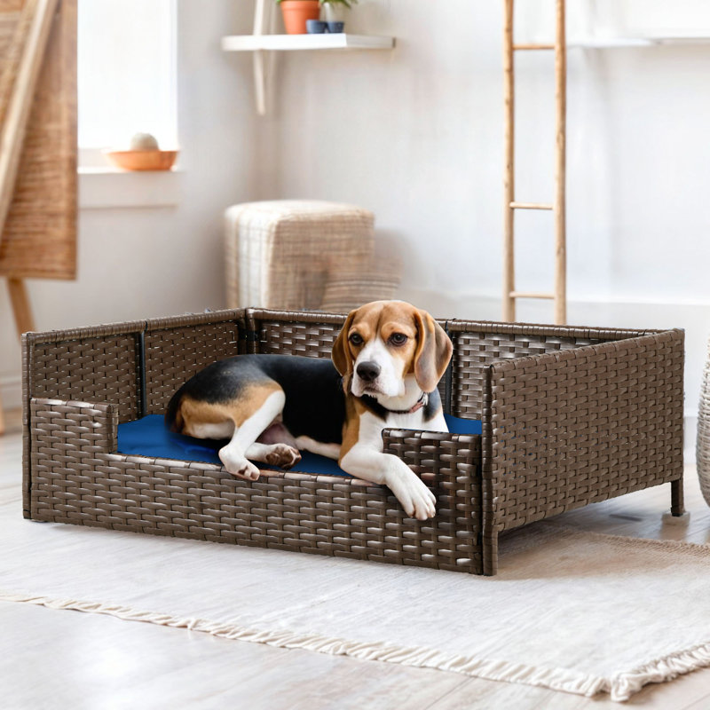 Canapé-lit en rotin et osier pour chien ou chat, Bleu, H 11,8 po x l 34,6 po x P 23,6 po