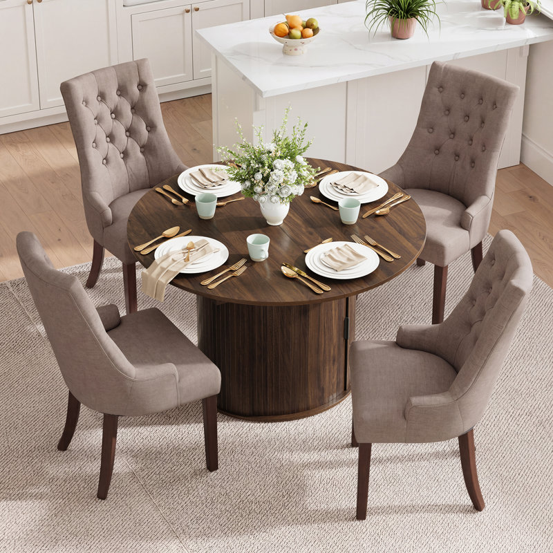 Ensemble de table de salle à manger 4 personnes, 5 Pieces: Table, 4 Chairs, Camel