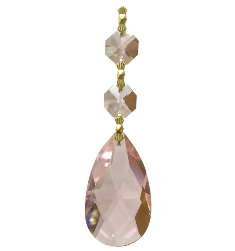 2 Bead Chandelier Replacement Crystal Prism, Polished Brass