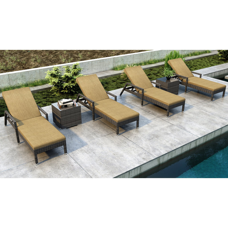 Ensemble de chaise longue inclinable avec coussin et table Ballu, Toile Sunbrella® beige chiné