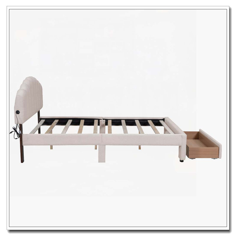 Lit plateforme tapissier Teddy, Beige