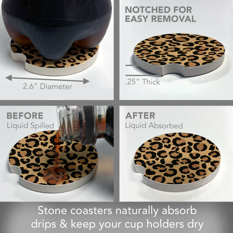 Leopard Print 2 Pack Stone Car Coasters