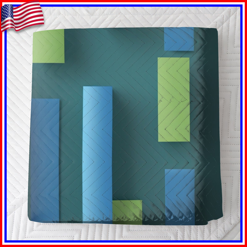 Blue Green Vertical Rectangles Quilted Bedspread All Sizes, Twin