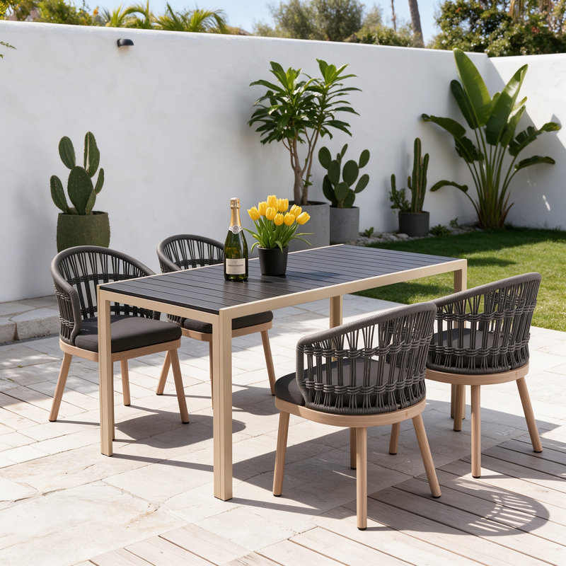 Ensemble repas extérieur pour 4 personnes avec coussins 4 personnes
