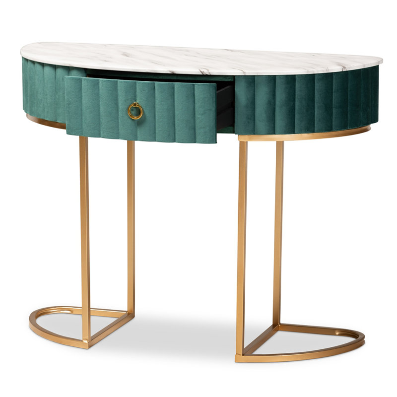 Koey Half Moon Console Table, Faux Marble, Gold 29.90'' H X 39.40'' W X 15.70'' D
