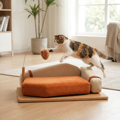 27,6 po Placage de chêne - Multicouche cadre en bois - Lit pour animal de compagnie suspendu - Orange