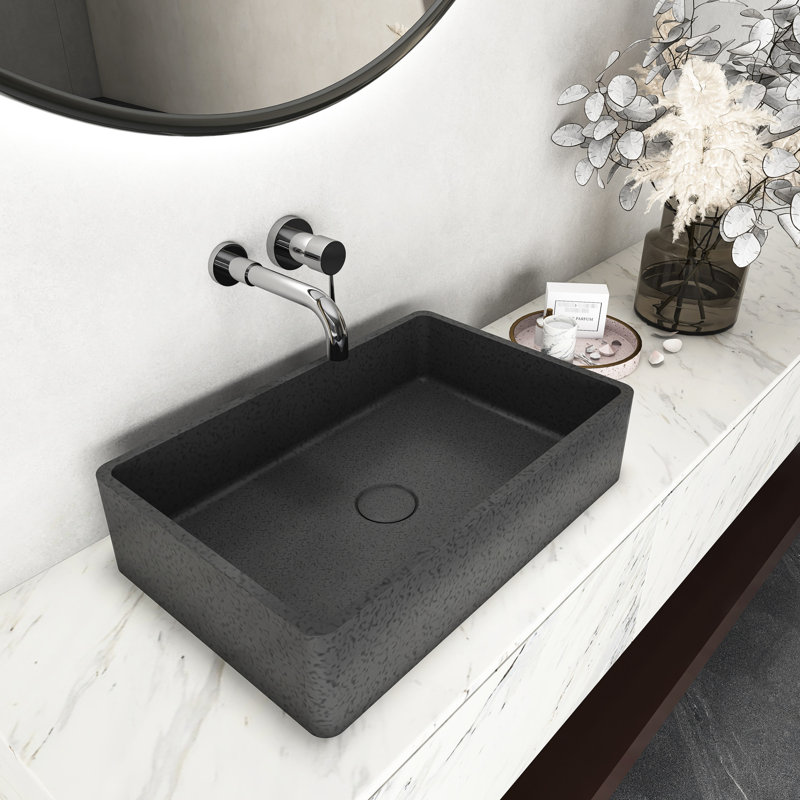 Lavabo de salle de bain rectangulaire en béton gris foncé de 20,25 pouces, finition unique, couleurs vives, température, évier à surface mate avec motifs, aspect naturel, lavabo de comptoir