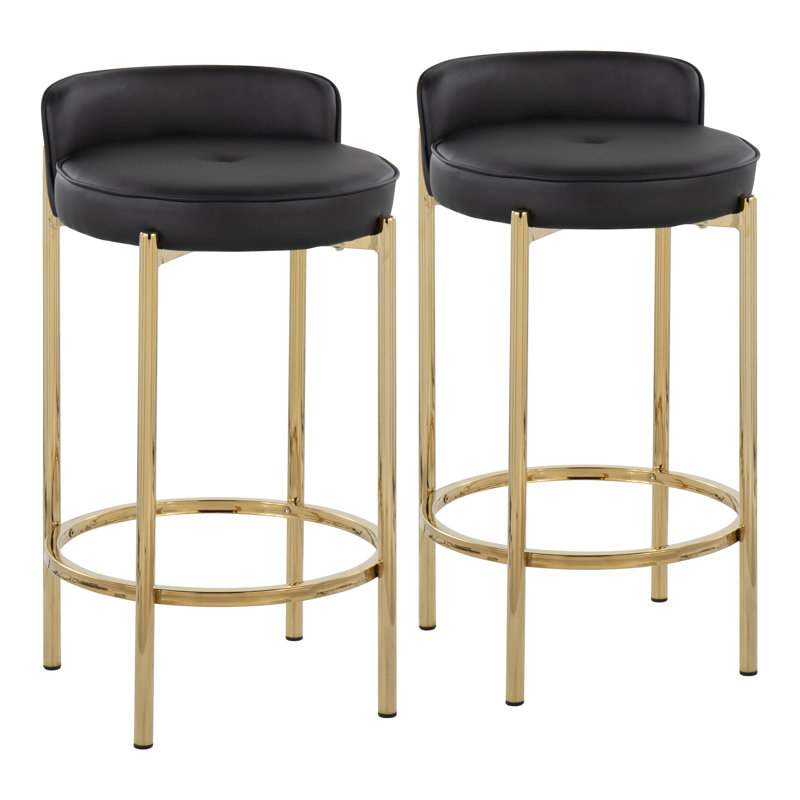Tabouret de comptoir en faux cuir 25,5 po Suveer, Similicuir noir, Finition chromée