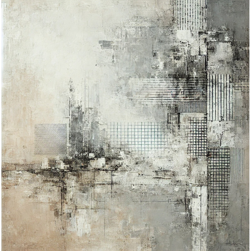 Neutral Grid Abstract Canvas Print Wall Art, 20" H x 20" W x 1.5" D