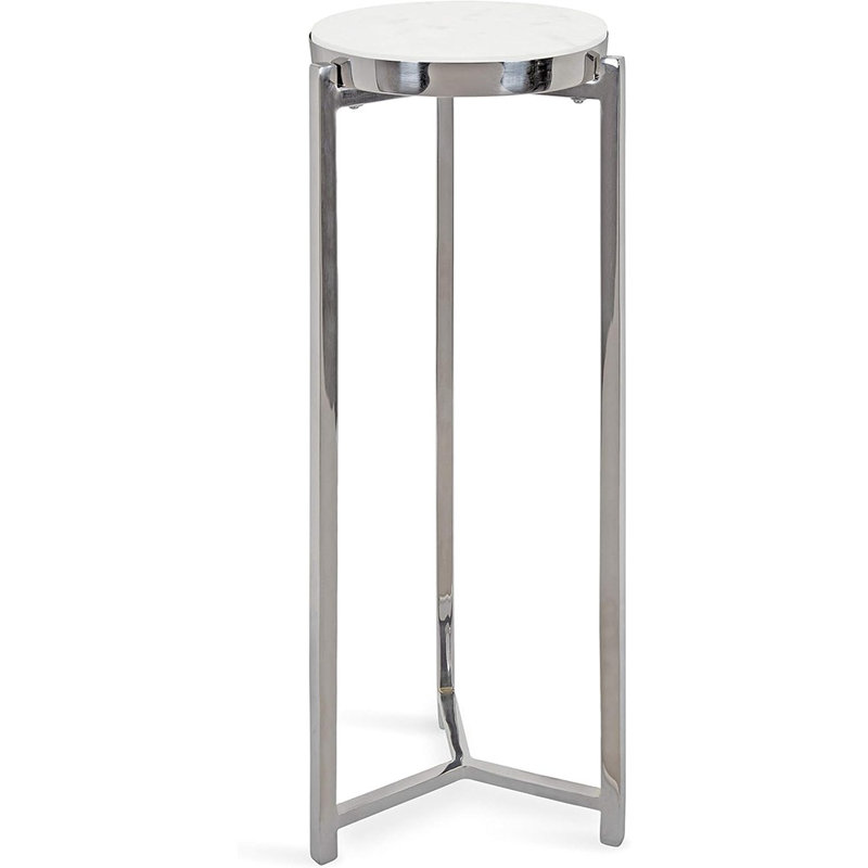 Eveland Round Metal Drink Table, White, Silver