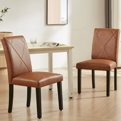 Set Of 2 Faux Leather Parsons Dining Chairs, Upholstered High Back Kitchen Chairs With Padded Seat, Modern Fabric Dining Room Chairs For Home, Apartment & Small Spaces