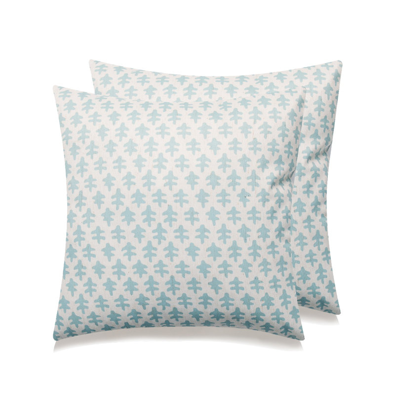 Oat Leaf Polka Dots Linen Pillow Cover, Blue