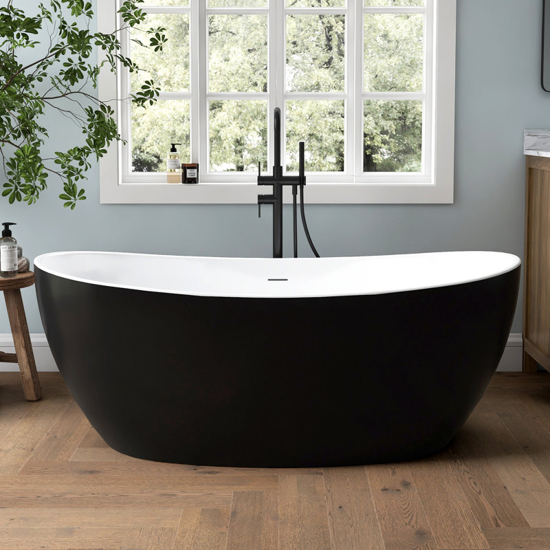 Baignoire de trempage autoportante en acrylique 60 po Tidal, Noir