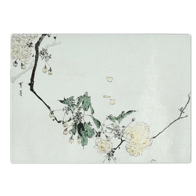 Tempered Glass Cherry Blossom Chopping Board, 28.5 cm W x 20 cm L