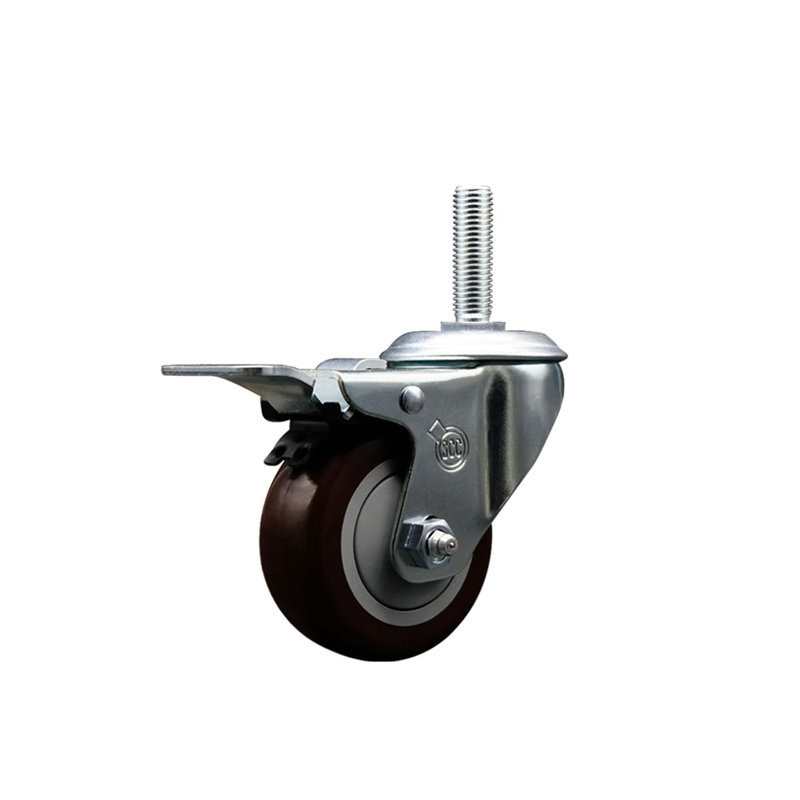 Poly roue pivotante 5/8 pouce fileté tige totale frein de verrouillage