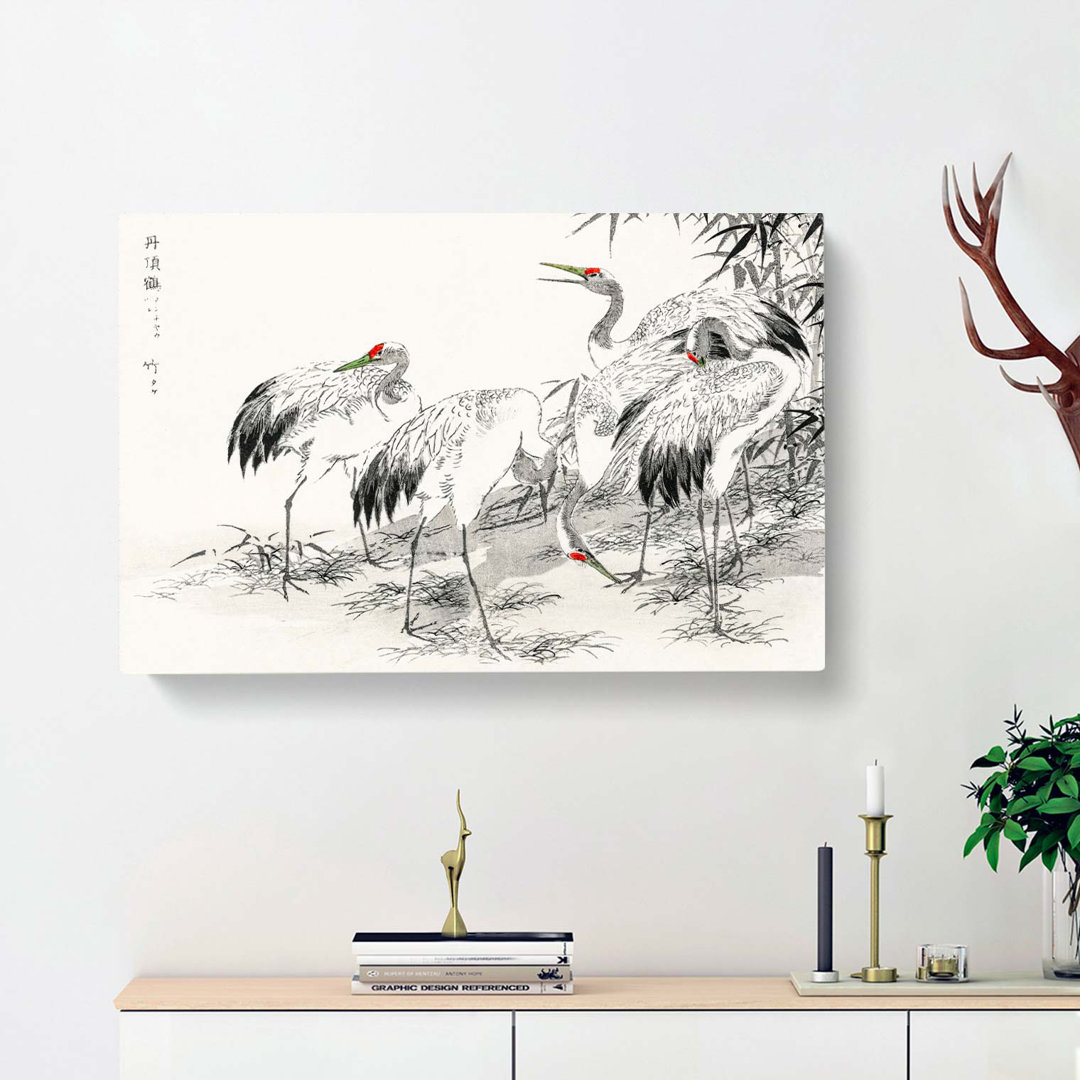 Japanese Cranes by the Bamboo by Numata Kashu - Wall Art