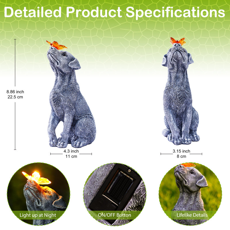 Statue de chien avec papillon solaire - Cadeaux idéaux pour papa, maman ou anniversaires, décorations d'extérieur magnifiquement conçues pour épater vos invités