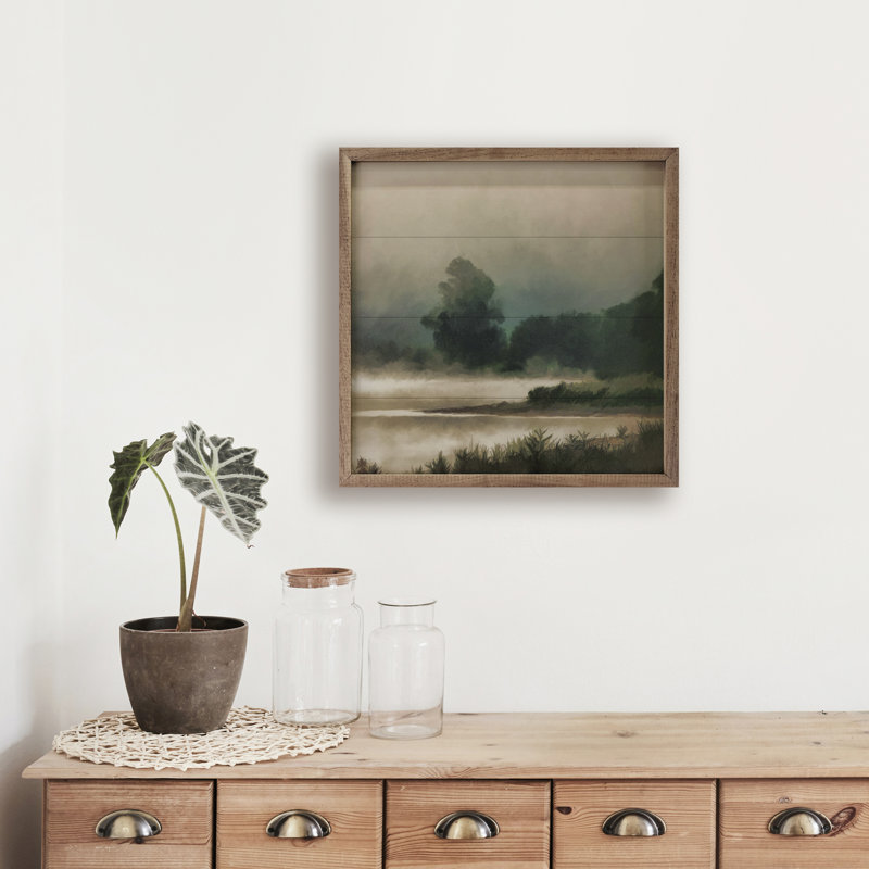 Vintage Landscape Painting with Natural Wood Frame, 16" x 16"