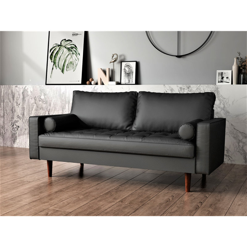 Paulsen 57.8'' Faux Leather Loveseat, Black Faux Leather
